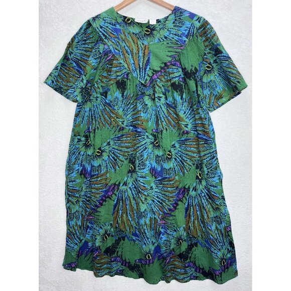 Sante Classics Women's Peacock Feather Print Dress Kaftan Size O/S - Picture 2 of 7